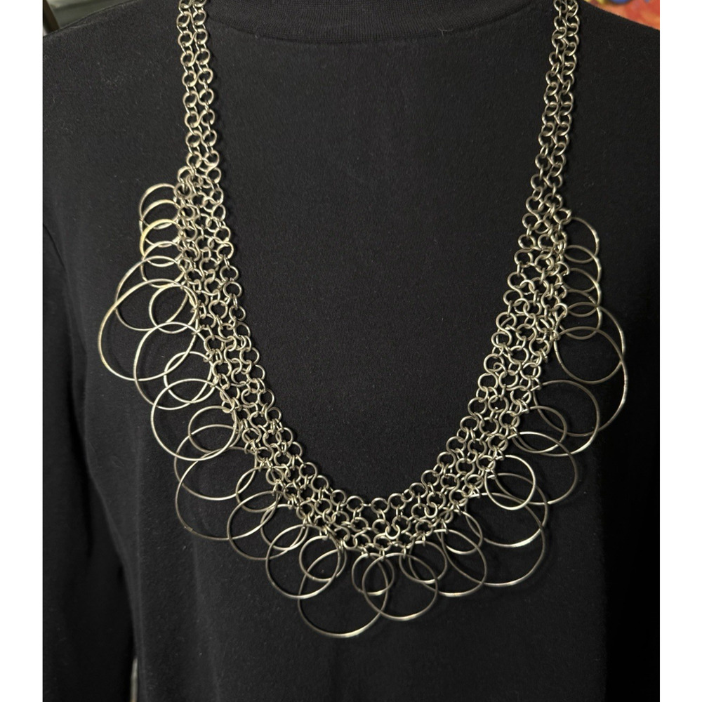 Handmade S-Link Chain Necklace w/ Dangling Circles 32" NOS Vintage India